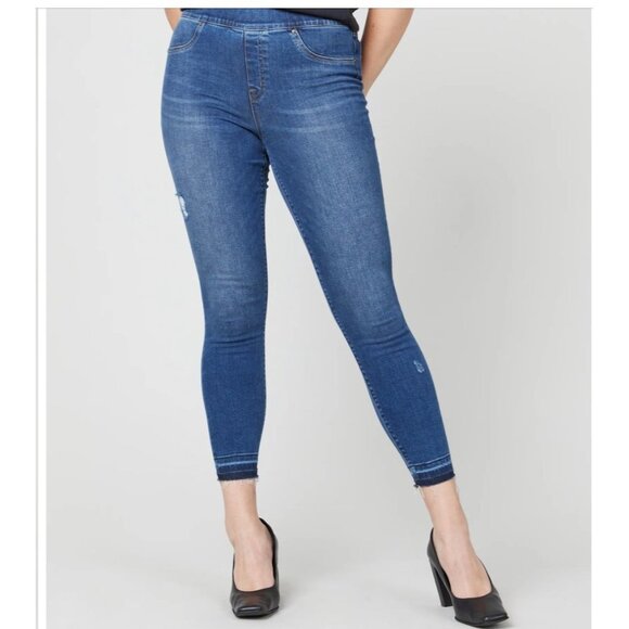SPANX Pull-On Distressed Ankle Skinny‎ Jeans Medium Blue Wash Size Small - Picture 1 of 12